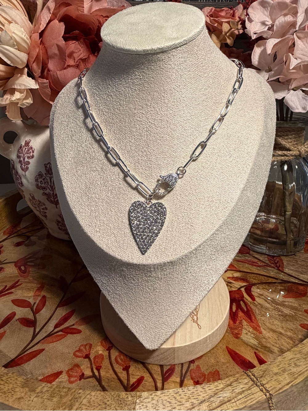 Jbloom Sparkle Heart Pendant / Lobster Claw Necklace silver stainless  18”-20”